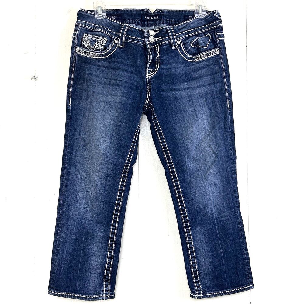 Vigoss Women's The Dublin Capri Jeans Size 8 Low Rise Blue Embroidered Y2K 90s